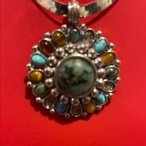 R.J. Graziano Silver and Blue Pendant  with Ornate Design